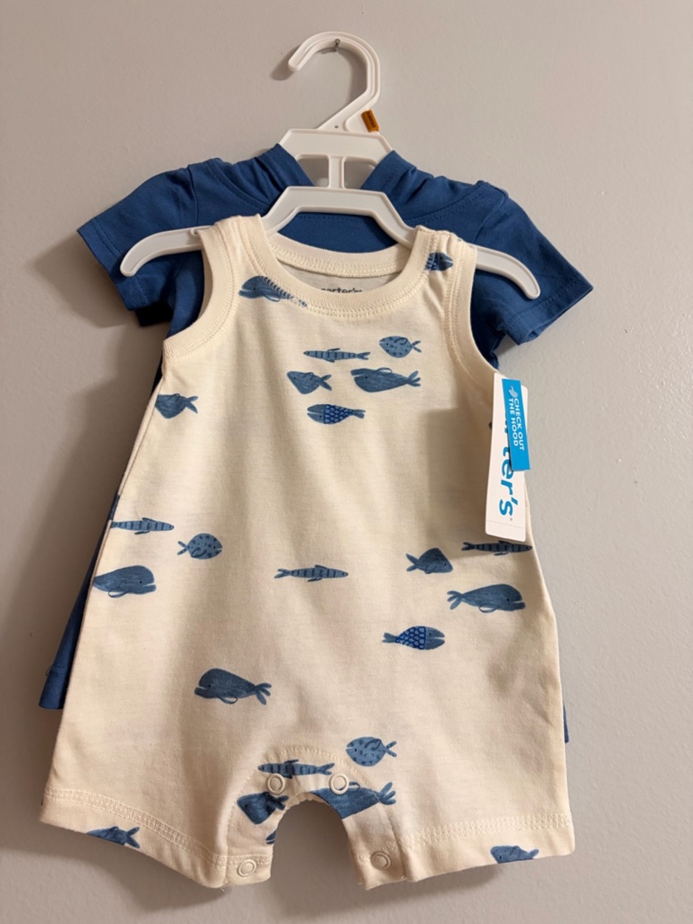 Carter's Blue and Cream Fish Print Baby Matching Set